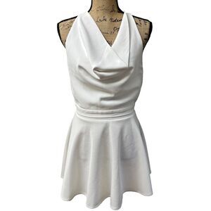 New ZARA Women's White Sleeveless Cowl Neck Cropped Top Blouse Sz S